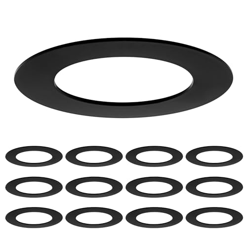 Maxxima 12 Pack 4 in. Goof Rings for Recessed Lights, Can or Canless Lighting Round Downlight Trim Ring, Outer Diameter 6.7” Inner Diameter 4.25”, Durable Plastic Design, Black Extended Trim