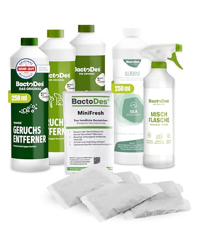 BactoDes Geruchskiller-Kennenlern-Set I 5 Spezialreiniger mit Mikroorganismen für porentiefe & nachhaltige Geruchsbeseitigung I Für Haushalt, Tierbereich,...