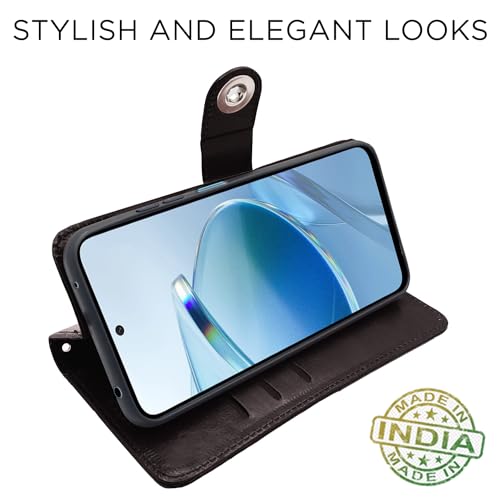 Image of Pikkme Redmi 12 4G Flip Cover Leather Finish | Inside TPU with Card Pockets | Wallet Stand and Shock Proof | Complete Protection Button Flip Case (Coffee)
