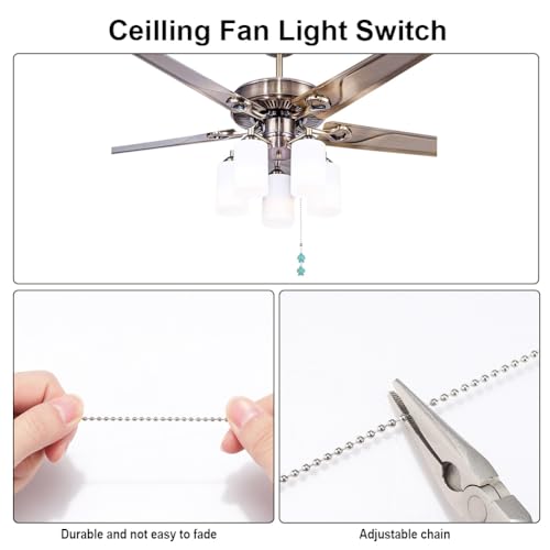 Image of CRASPIRE 12Pcs Starfish Ceiling Fan Pull Chain 2 Styles Synthetic Turquoise 14.57 Inch Summer Ocean Sea Turtle Hanging Pendant Ball Chain Dangler Extender Ornament for Ceiling Fan Light Lamp Decor