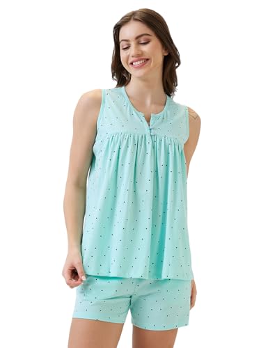 Image of AV2 Women's Cotton Printed Round Neck Sleeveless Night Suit Set | Bermuda Shorts Set | Casual Night Dress -2912