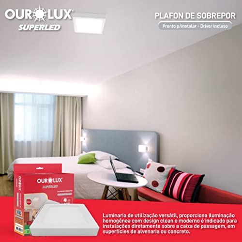 Plafon LED Sobrepor 18W Bivolt 2700K Quadrado