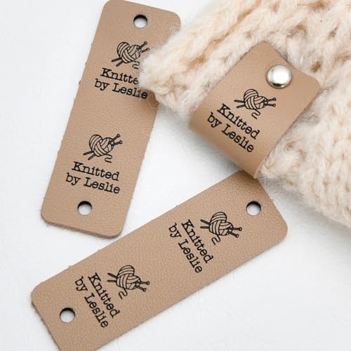 Étiquette similicuir pour crochet et tricot personnalisée au laser
