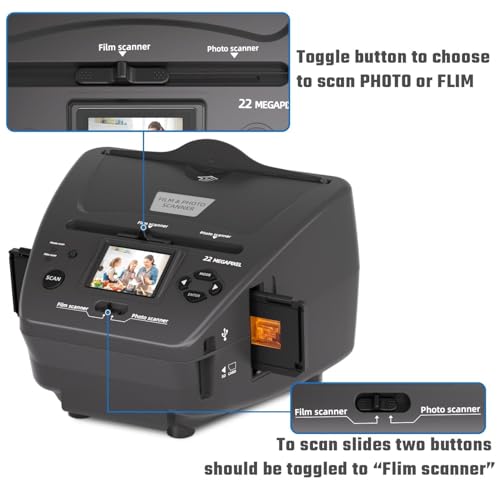 Image of Digital Photo Scanner Slide Scanner Converts 35mm /135 Film Negatives and 3R /4R /5R Photos to 22MP Digital Images, Film Scanner for Old Photos /Slides /Business Cards, with 2.4 inch LCD & 4GB SD Card