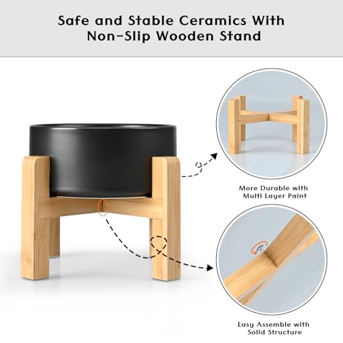 Spunkyjunky Ceramic Dog Food and Water Bowl Set 2 Pack Raised Dog Bowls Antislip Wooden Stand Elevated Dog Feeding Bowls for Small Breedsblack135oz2  Cucciolini Doodles Spunkyjunky ceramic dog food and water bowl set 2 pack raised dog bowls anti slip wooden stand elevated dog feeding bowls for small breedsblack13 5oz2   cucciolini doodles