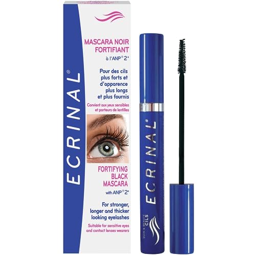 Ecrinal Fortifying Black Mascara with ANP 2+ - Longer Thicker Volumizing Mascara, Volume & Length, Gentle for Sensitive Eyes & Contact Lens Wearers, Nourishing Black Mascara - 0.23 fl oz