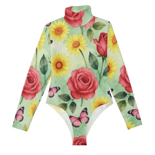 Body de manga larga para mujer GuoChe con rosas rojas ideal para tus looks de noche