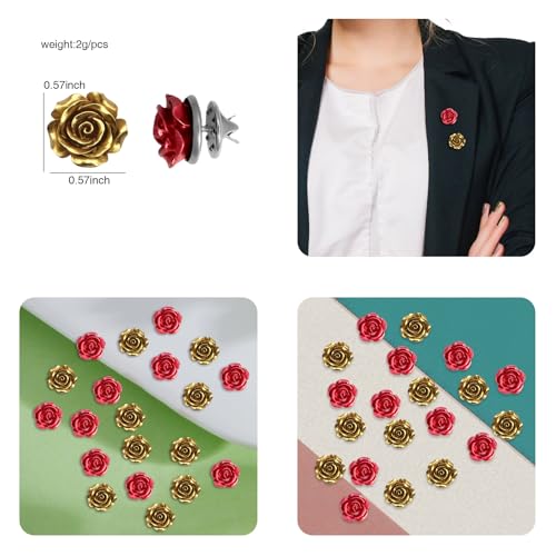 Image of 20 Pack Elegant Rose Flower Men's Lapel Pins Cute Funny Flower Brooch Pins Fun Button Lapel Pins for Men Women Backpacks Jacket Hat Badges Jeans Decor Gold Red