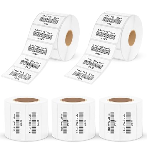 Image of 50x25mm Thermal Sticker Labels Roll (2x1 Inch) - Direct Thermal Barcode & MRP Label Stickers, 1000 Labels Per Roll, Pack of 5
