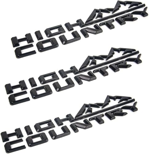 Image of 3X 2019-2026 Tahoe Compatible with Silverado High Country Tailgate Letter Logo Emblem 3D Badge Namaplate Replacement for High Country (Gloss Black)