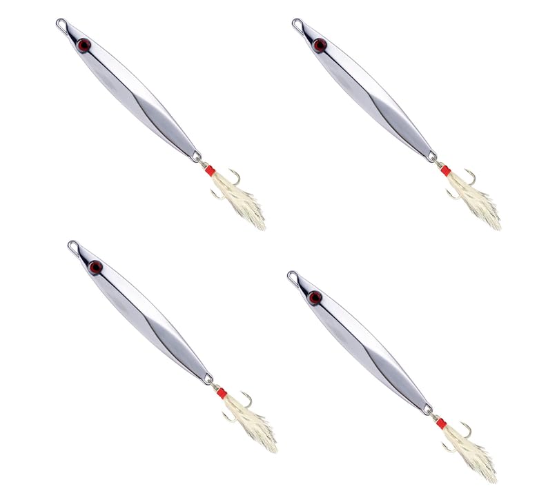 4 x FFT PRO 20g 30g 40g 60g Chrome Stinger Spinner lure Mackerel Bass Cod Hokki Feather Sea Fishing (80g x 4)