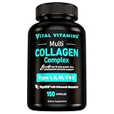Vital Vitamins Multi Collagen for Women & Men - Type I, II, III, V, X - Grass Fed, Non-GMO - 150 Capsules