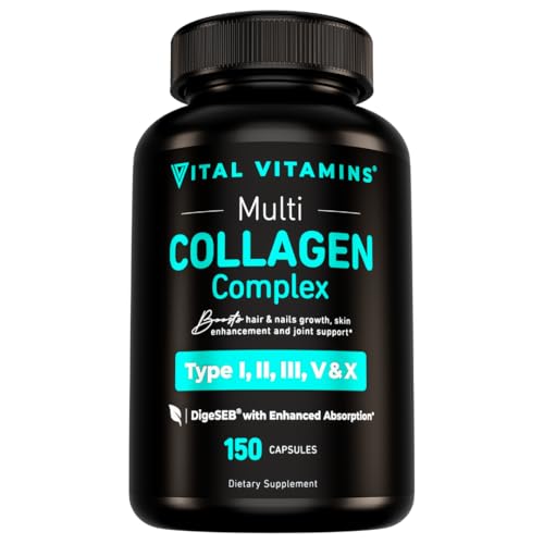 Vital Vitamins Multi Collagen Complex - Type I, II, III, V, X, Grass Fed, Non-GMO, 150 Capsules