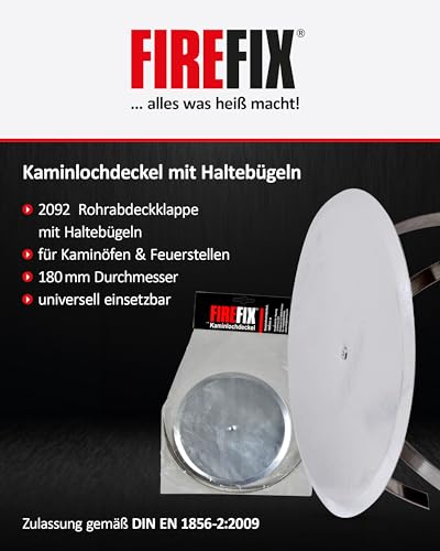 FIREFIX 2092 Kaminlochdeckel I Kaminabdeckung für Kaminanschlüsse I Universell einsetzbar für Anschluss bis ø 180mm I Rohrabdeckklappe mit Haltebügeln
