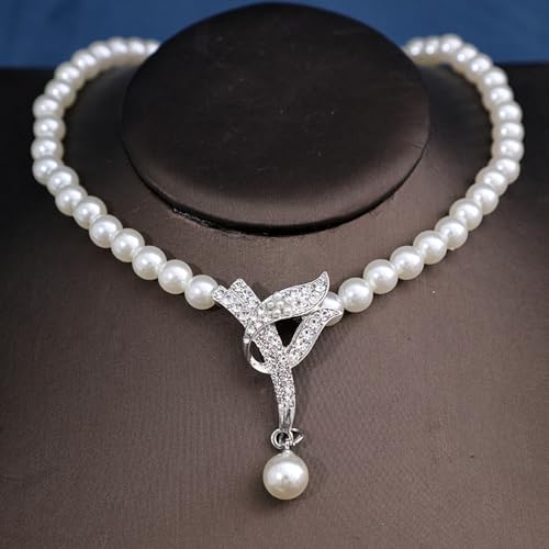 Juego de collar de perlas anticaída conjunto de pendientes ligeros que no dañan la oreja 4