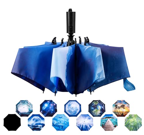 Image of LANBRELLA Portable & Folding Travel Umbrella, 3 Fold, Auto Open Close, Water Resistant, Windproof, with Carrying Handle