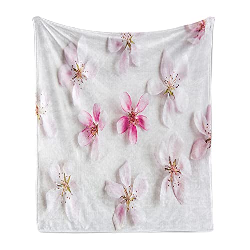 Ambesonne Almond Blossom Throw Blanket, Love Themed Blossoming Flowers Spring