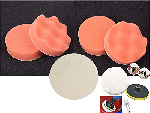 Image of DIY Crafts 1 Kit, 5 Pcs Kit, 3 inch inch Car Cleaning Felt & Wool Pad Foam Polishing Waxing Pad Kits Buffing Polishing Wheel Sponge Wool Buffing Pad (1 Kit, 5 Pcs Kit)
