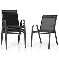 FANTASK 4er Set Gartenstuhls, stapelbar Terrassenstuhlset bis 150 kg belastbar, Balkonstühle aus Textilene und Metallgestell, 56 x 70 x 84 cm, Schwarz