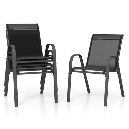FANTASK Lot de 4 chaises de Jardin empilables - Charge maximale : 150 kg - Chaises de Balcon en textilène et Structure en métal - 56 x 70 x 84 cm