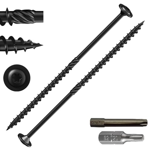 Wensilon (1 lbs)#14 x 8 Black Lag Screws, Structural Wood Screw, Heavy Duty Construction Screw, Rust Resistant, Washer Head, Black Coated Exterior Wood Screws, Star Drive with Bit