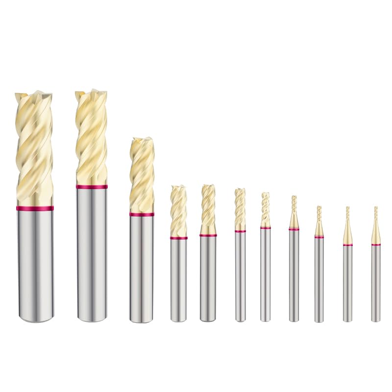 Image of Carbide Square EndMill HRC65 Double Edge 4 Flute TiSiN Coating Tungsten Steel Color-Ring Milling Cutter for Metal Steel TGX Series 11pcs Set