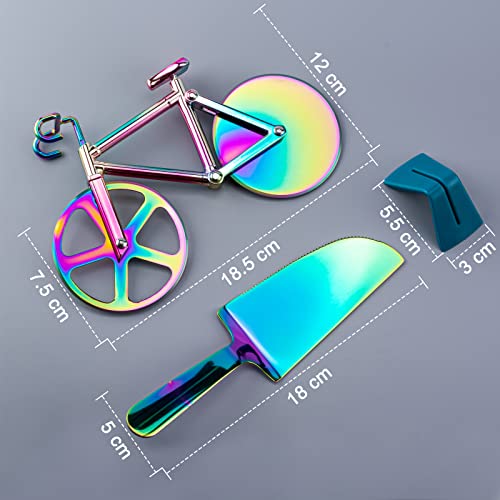 Bicycle Pizza Cutter Wheel Non-stick Bike Shape Pizza Cutter Slicer with Pizza Shovel Stand Stainless Steel Blades for Pizza Lovers Housewarming Cool Kitchen Gadget Cool Men\'s Gift - Thumbnail 2