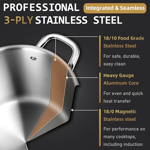 Joyfair Large Stock Pot, 10L Tri-Ply Stainless Steel Stockpot with Glass Lid, Induction/Gas/Ceramic/Electric/Halogen Safe Soup Pot for Simmering Stewing, Heavy-Duty & Riveted Handles & Easy Clean - Image 4