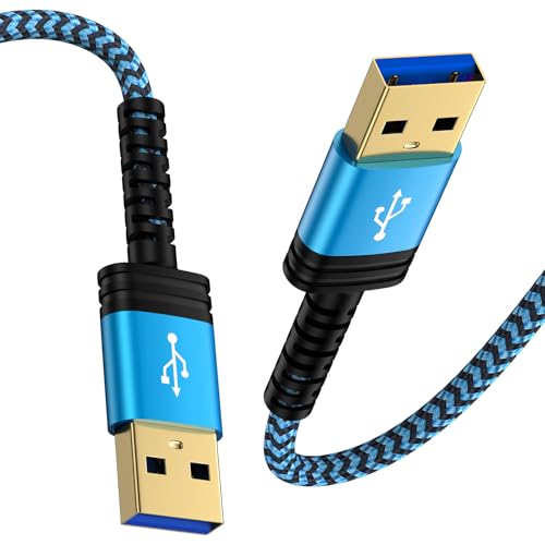 USB 3.0 Cable Male to Male USB A to USB A Cable Data Transfer Cable 6 FT Long Braided Type A Male Double End USB Cord for Hard Drive Enclosures, DVD Player, Laptop Cooler, Laptop Cooling Pad USB Hub