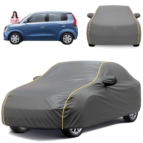 Image of Avecrew Car Cover Compatible with Maruti Wagonr (Model-2019-Till Date) with Mirror Pocket,100% Waterproof, Triple Stitched, Heat & UV Resistant Wagonr New Car Cover- Grey