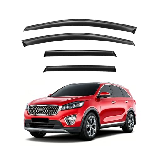 Image of Window Visor for 2016-2020 Kia Sorento, Out-Channel Rain Guards Shields Vent Deflector Shade Wind Dark Smoke Ventshade Ventvisor for 16-20 Sorento 2017 2018 2019 16 17 18 19 20, Outside-Mount, 4PCS