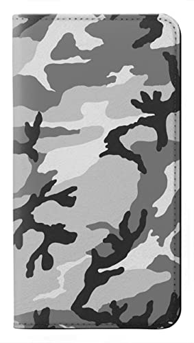 Étui flip housse cuir iPhone 15 anti-choc motif snow camo