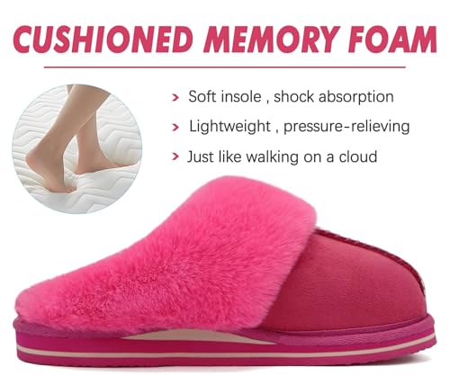 Image of KuaiLu Womens Cozy Memory Foam Slippers Ladies Fuzzy Faux Fur Lined Warm Arch Support House Shoes Slip on Comfy Winter Scuff Indoor Outdoor Rubber Hard Sole