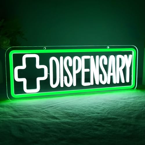 Image of Dispensary Neon Sign for Wall Decor Leaf Weed Neon Light for Man Cave Bar | Men Birthday Gifts,Man Cave Bedroom Bar Shop Wall Art,LED Neon,5V USB Powered,Easy Installation,Acrylic Board,Size 16.5*6.1In
