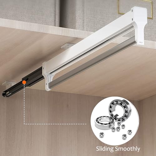 Pull Out Clothes Hanger Rod Adjustable Wardrobe Clothes Rail Hanger Rack Bar (692mm), White - Image 3