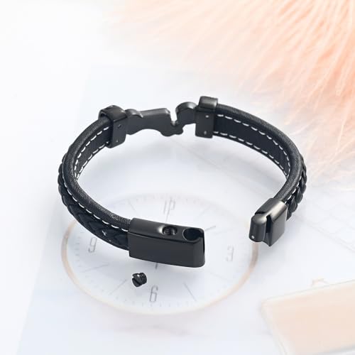 XSMZB Motorcycle Cremation Bracelet for Ashes Stainless Steel Urn Ashes Holder Memorial Jewelry Braided Leather Wristband Cuff Bangle Keepsake for Men4