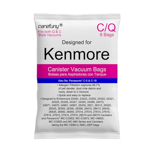 CAREFUNY 8 Pack Style C/Q Canister Vacuum Bags Compatible with Kenmore Canister 50104 5055 50557 50558 Type C-5 Vacuums