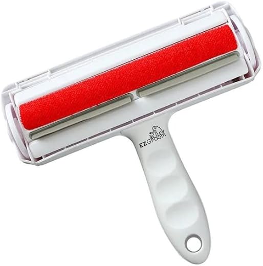 EZGroom Pet Hair Remover - Reusable Cat and Dog Hair Remover for Furniture, Couch, Carpet, Car Seats or Bedding. Portable, Multi-Surface Lint Roller and Fur Removal Tool (Red)