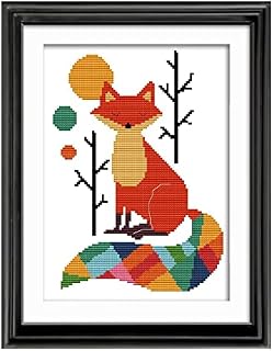 suchkawe Cross Stitch Kits, DIY Needlework Kits 11CT Stamped Cross Stitch Kit for Beginners Adults Kids Home Bedroom Decoration, Embroidery Kit Colourful Fox (28X38cm)