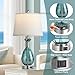 Coastal Glass Table Lamps Set of 2, 3-Way Dimmable Touch Control Nautical Lamp with USB A+C Ports,Bedside Lamp Beach Decor,Nightstand Lamp with White Shade for Living Room Bedroom(LED Bulbs Included)