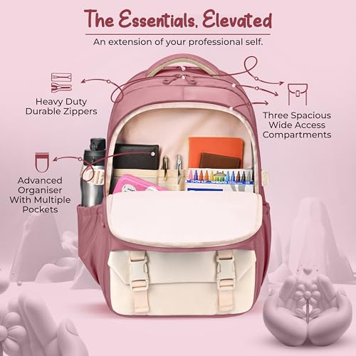 Image of Gear Grace 19 inch /40L Large Water Resistant School Bag | Casual Backpack | Daypack | Travel Backpack | Kids Bag for Boys /Girls (Pink - Cream)