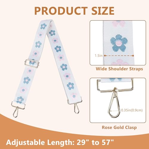 Image of Purse Strap, Adjustable Embroidery Flower 2 Inch Wide Purse Straps Replacement Crossbody for Women