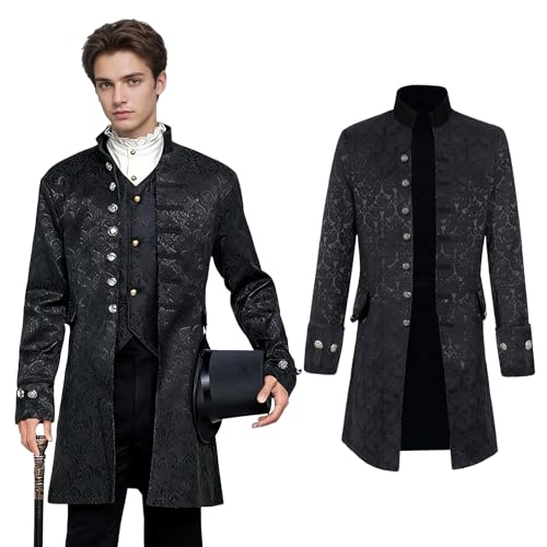 QEKFDOV Steampunk Mantel HerrenHerren Renaissance Gothic JackeMittelalter Viktorianische MäntelHalloween Karneval Party Cosplay Kostüm (Schwarz S)