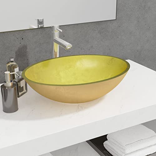 D Évier de salle de bain ovale en verre – Vasque élégante à poser sur le plan de travail avec trou de vidange pour meuble-lavabo, vestiaire, 50 x 37 x 14...