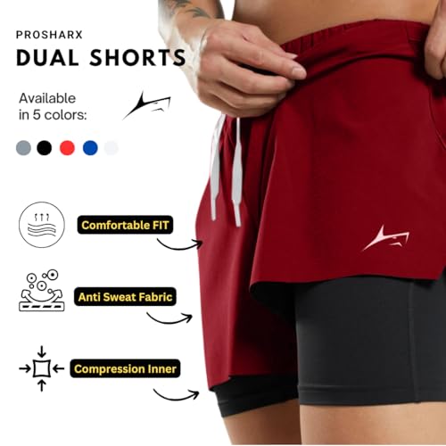 Image of PROSHARX 2 in 1 Active Dual Shorts with Inner Tights Layer | Men's Double Layer Short for Running, Gym & Sports