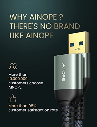 AINOPE 2 Pack USB Extensions Cable High Speed USB 3.0 Extension Cord Type A Male to Female Sturdy Braided Material Fast Data Transfer Compatible with USB Keyboard,Mouse,Flash Drive,Grey,16FT+16FT - Thumbnail 7
