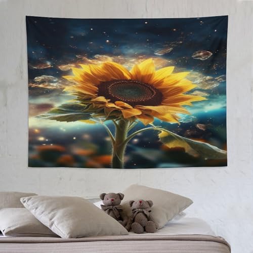 Tenture murale etoile de tournesol PAZZK pour habiller un grand mur blanc de salon