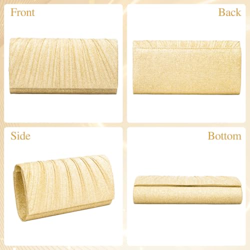 Image of Larcenciel Clutch Purses for Women, Shiny Pleated Evening Bag w /Removable Chain for Formal Events Cocktail Wedding Prom