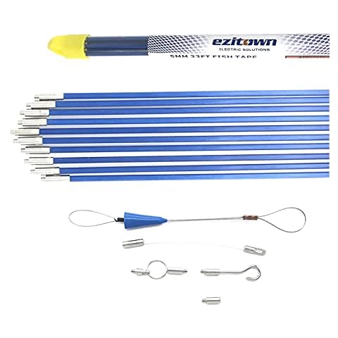 EZITOWN Fiberglass Fish Tape Kit Connectable Cable Puller Diameter 5mm 16 FT Connector thread M4 Pull Push Electrical Wire Rods with Hook and Eye Cover