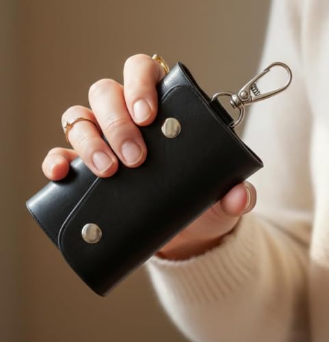 Image of Leather Key Pouch Keychain for Men & Women - Key Holder Wallet with Key Ring | Compact Key Organizer Case for Car Keys, House Keys & Coins | Small Leather Key Wallet Pouch
